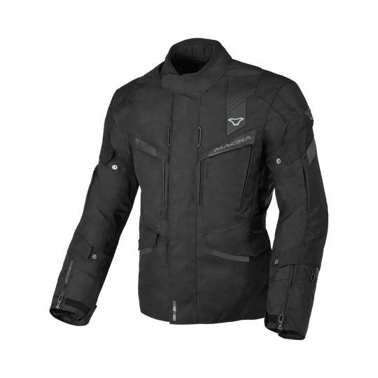 motorcycle jacket macna zatra air panels vents ventilation raintex mesh laminated vision tech prepared led light night eye nighteye retro reflective tech epg air scoop black touring adventure adv front