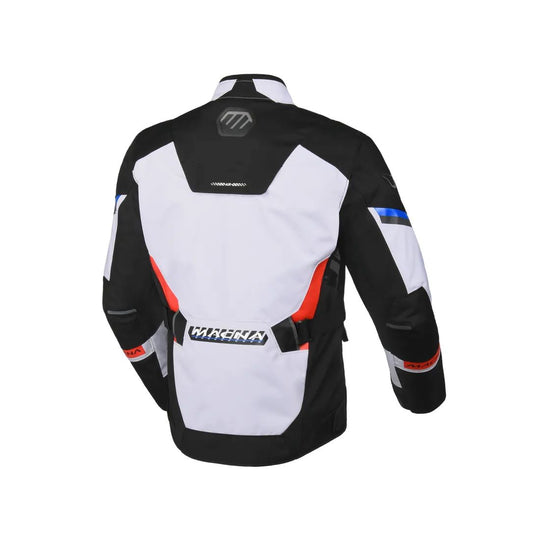 motorcycle jacket macna zatra air panels vents ventilation raintex mesh laminated vision tech prepared led light night eye nighteye retro reflective tech epg air scoop black gray blue red touring adventure adv back